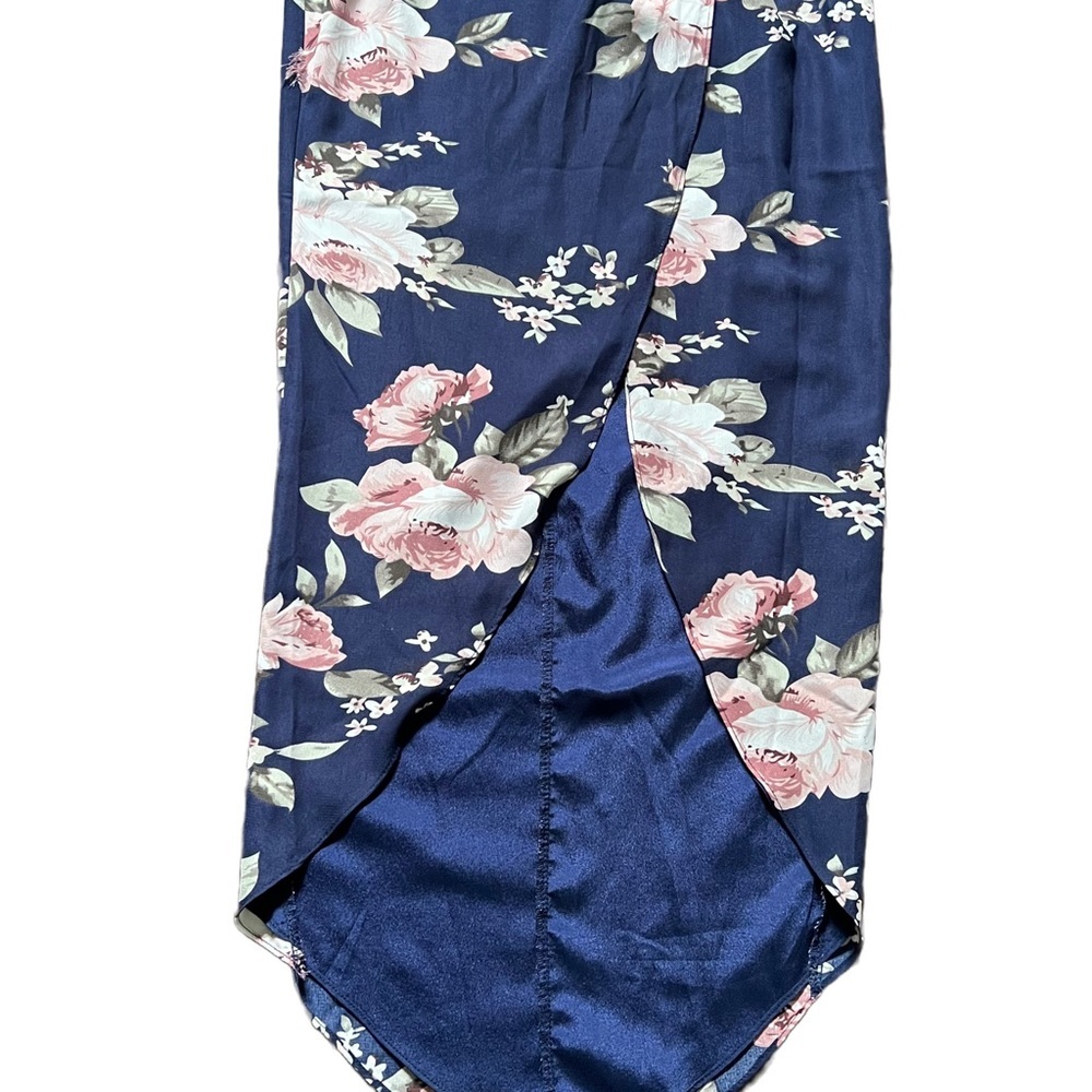SHOWPO NAVY BLUE FLORAL “TAKE IT FROM THE TOP” STRAPLESS MAXI DRESS - Picture 7 of 14